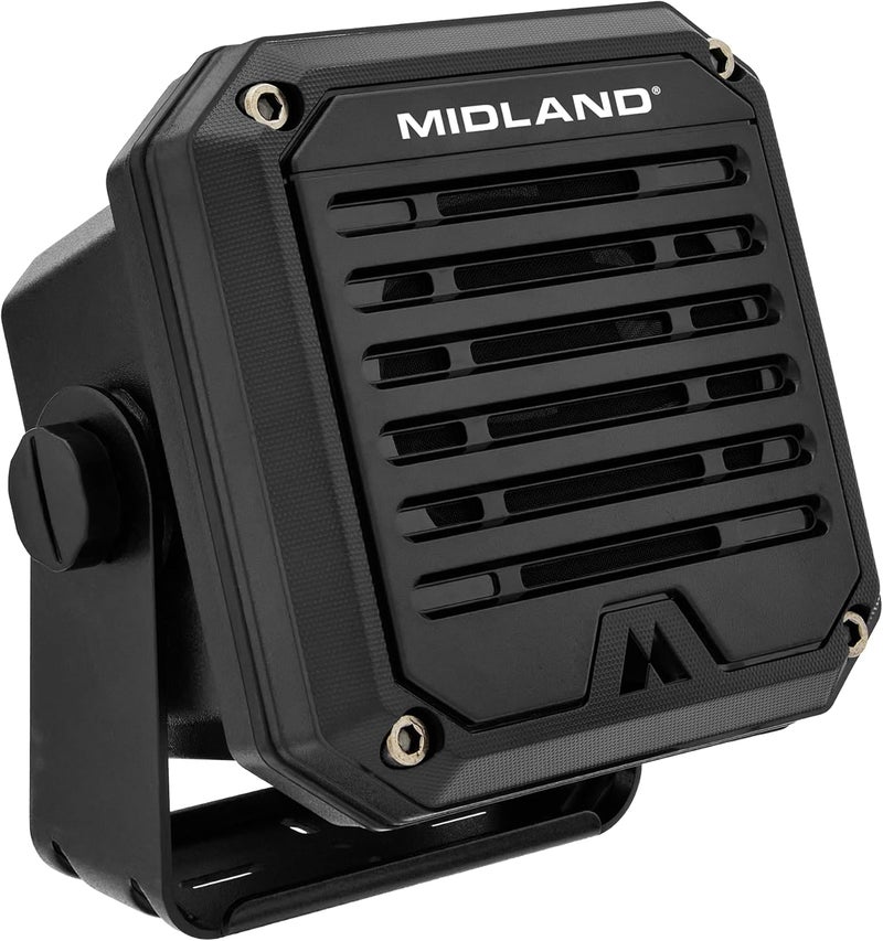 Midland - SPK100 Heavy-Duty 20W External Speaker - 180 Degrees Swivel Base Bracket Works with All CB and MXT Radios 8-OHM Sound System 3.5mm Audio Plug - Easy Installation Waterproof Design - Image 1